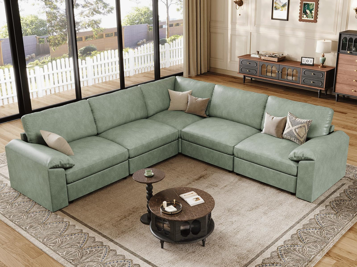 Faux Leather Modular Sectional Sofa for Large Spaces