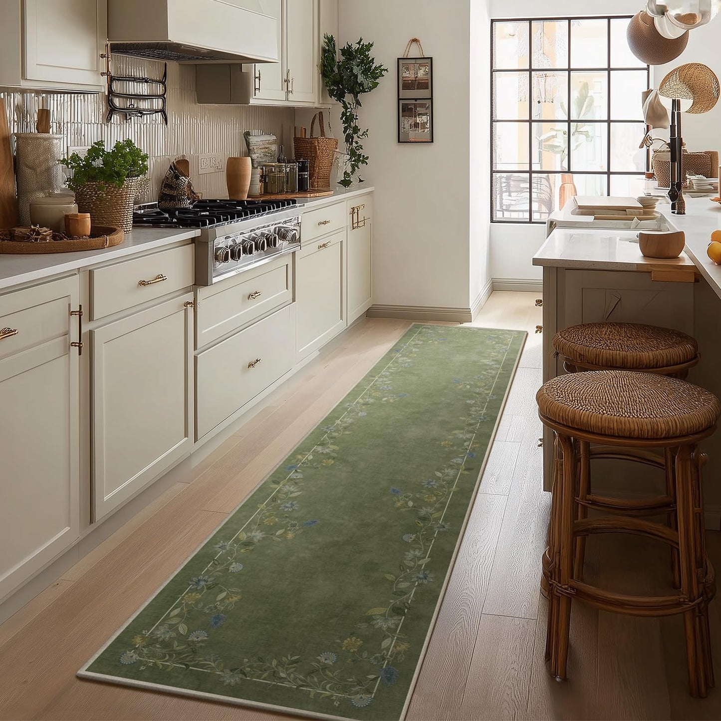 Washable Vintage Runner Rug with Non-Slip Backing