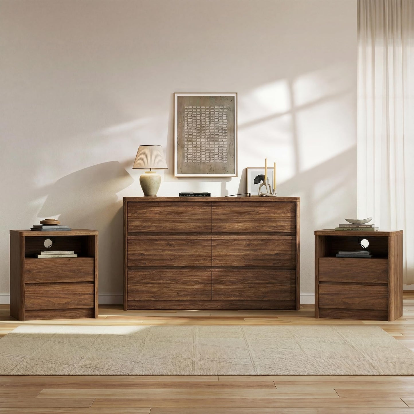 Modern 9-Drawer Bedroom Set with Matching Nightstands