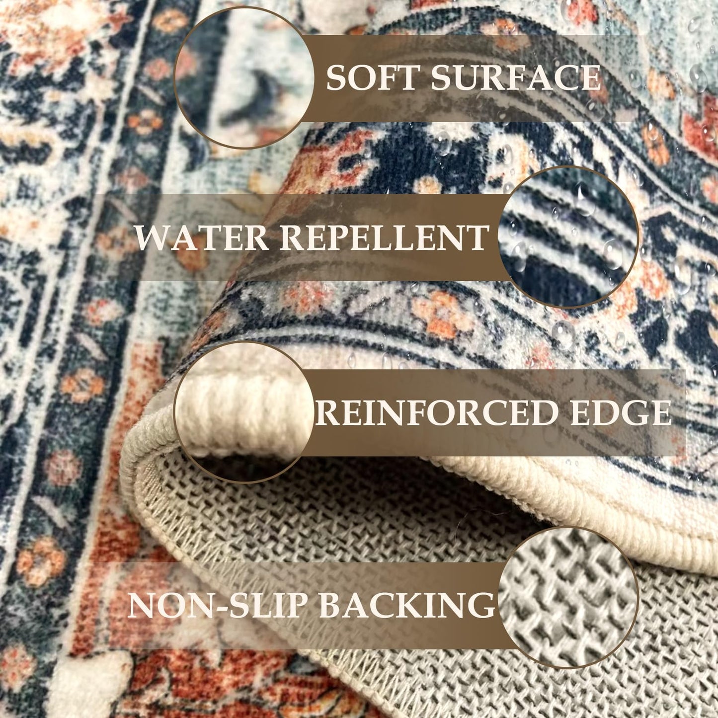Washable Area Rug with Soft Non-Slip Backing