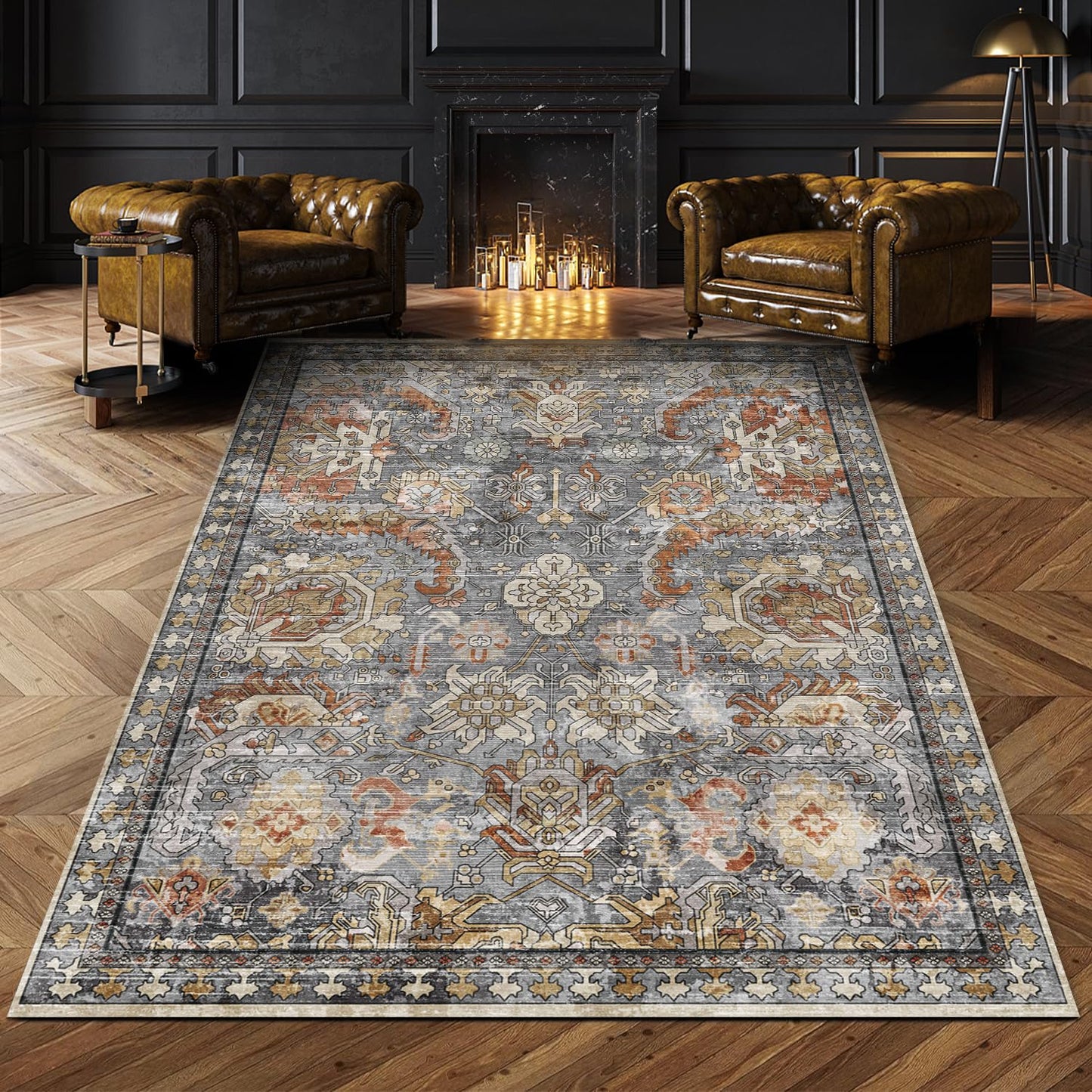 Washable Vintage Tribal Area Rug with Non-Slip Backing