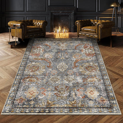 Washable Vintage Tribal Area Rug with Non-Slip Backing