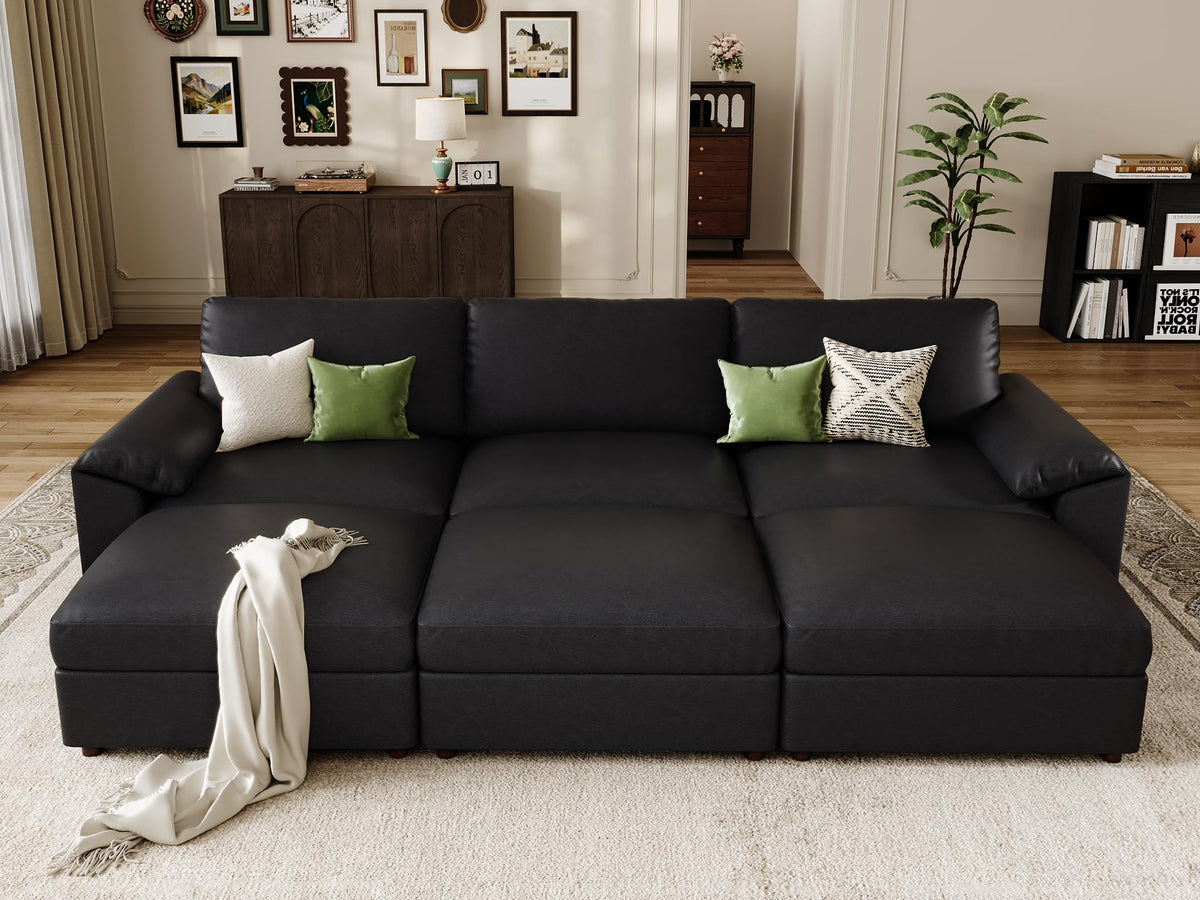 Faux Leather Modular Sectional Sofa for Large Spaces