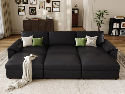 Faux Leather Modular Sectional Sofa for Large Spaces