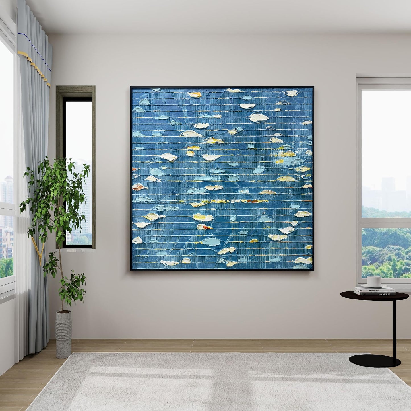 Oversized Blue & White Canvas Wall Art Painting