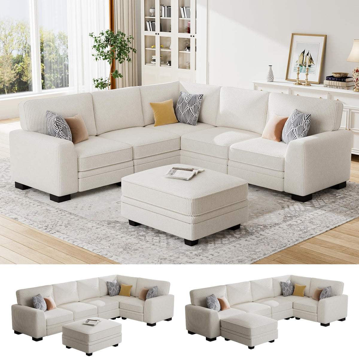 Oversized Modular Sectional Sofa with Ottoman