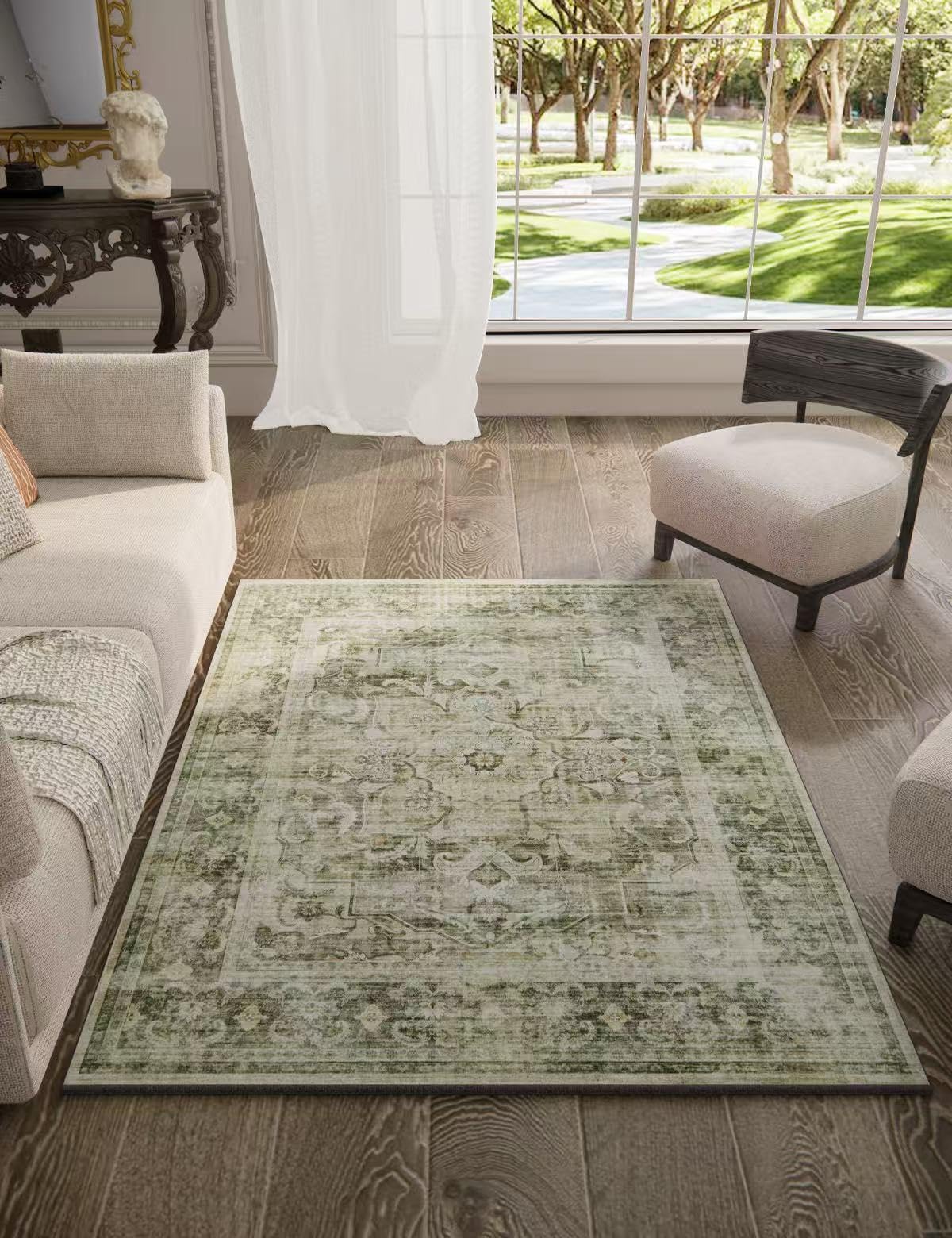 Washable Vintage Runner Rug with Non-Slip Backing
