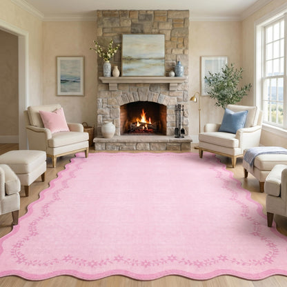 Scalloped Washable Area Rug with Non-Slip Backing