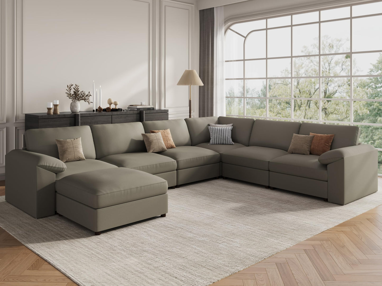 Faux Leather Modular Sectional Sofa for Large Spaces
