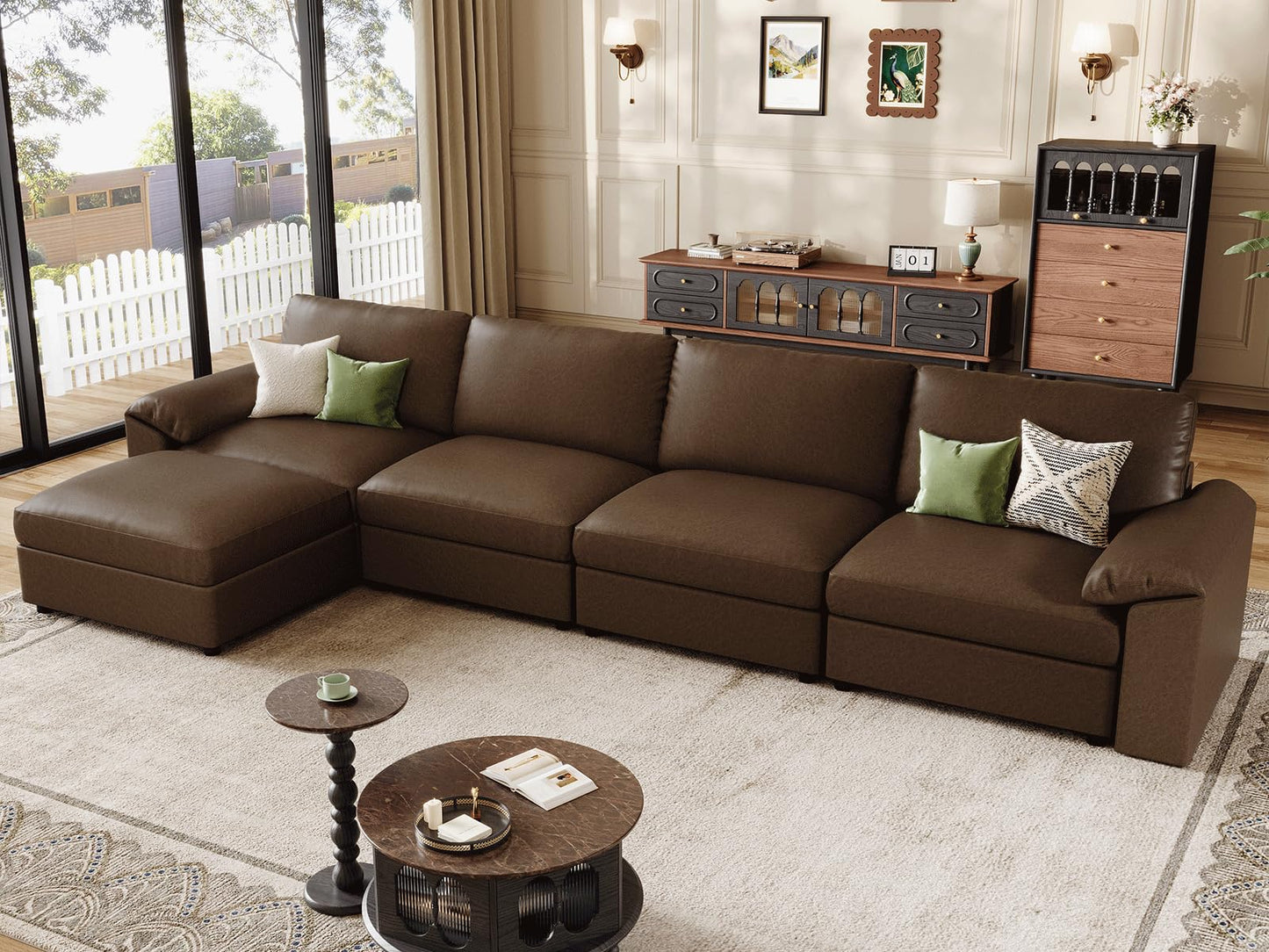 Faux Leather Modular Sectional Sofa for Large Spaces