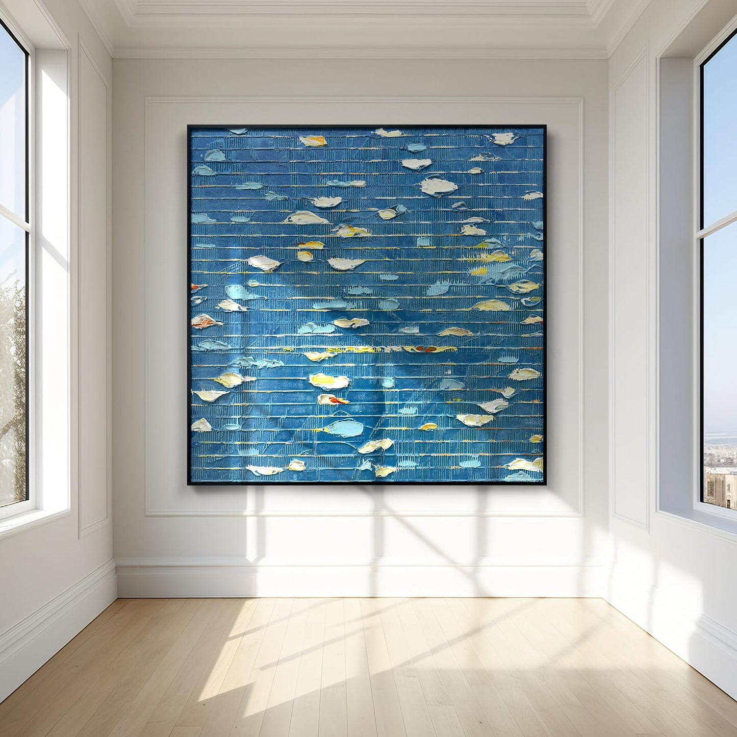 Oversized Blue & White Canvas Wall Art Painting