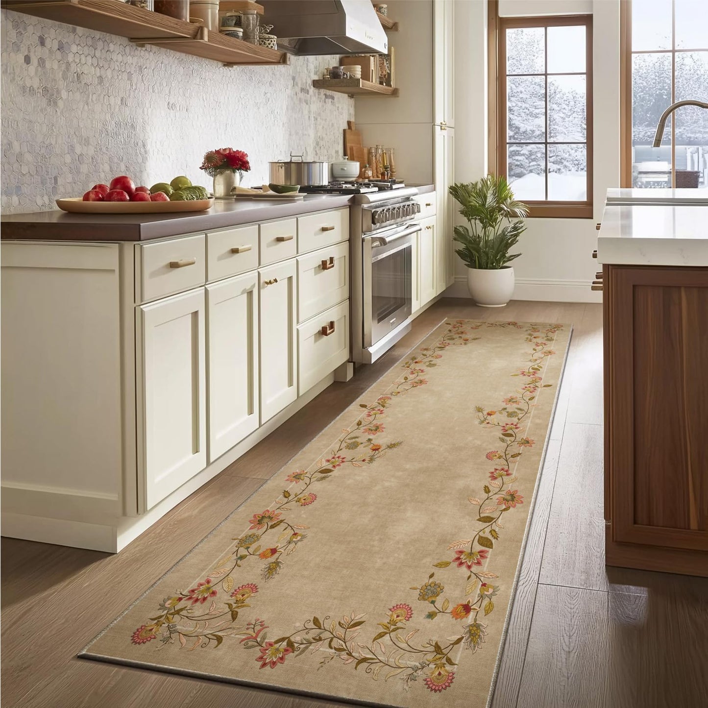 Washable Vintage Runner Rug with Non-Slip Backing