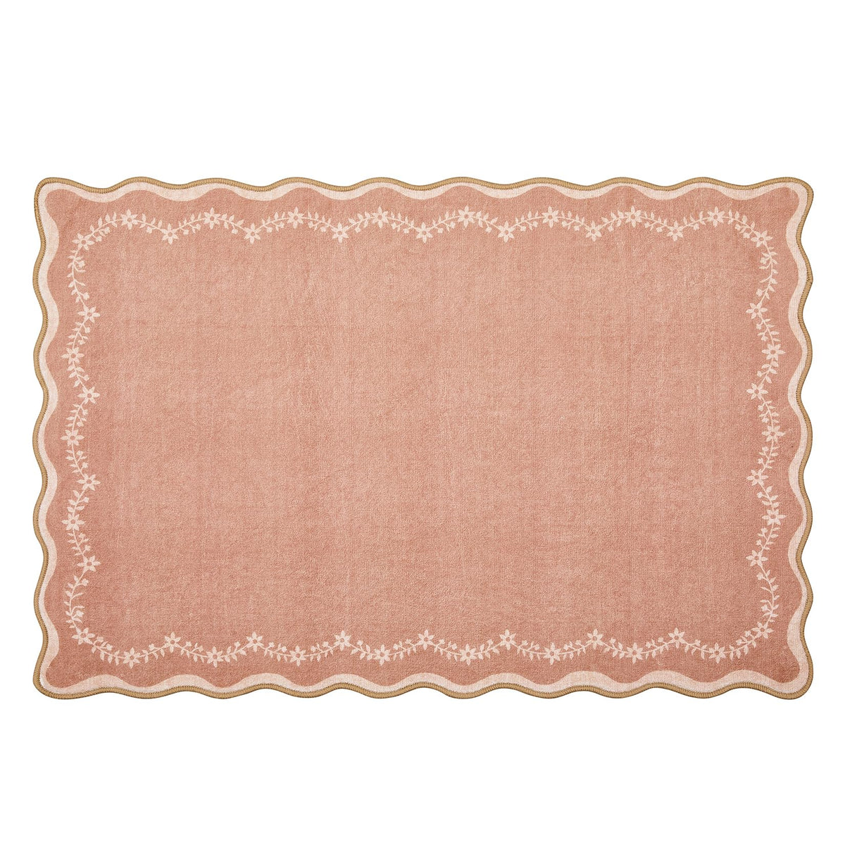 Scalloped Washable Area Rug with Non-Slip Backing