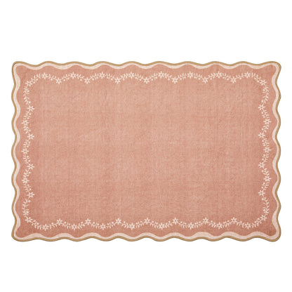 Scalloped Washable Area Rug with Non-Slip Backing
