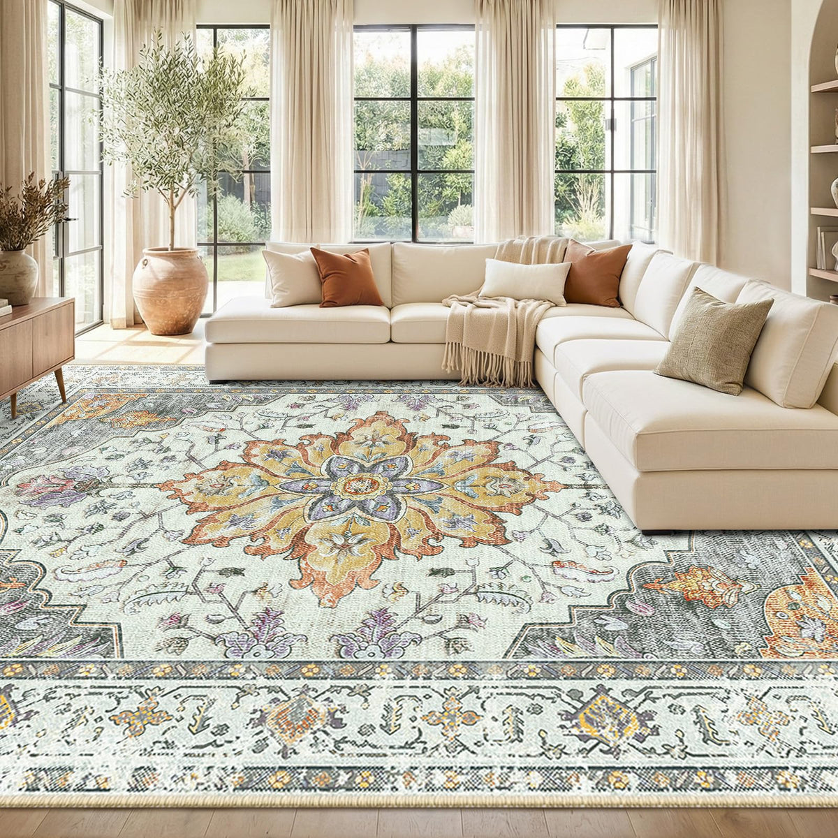 Washable Area Rug with Soft Non-Slip Backing