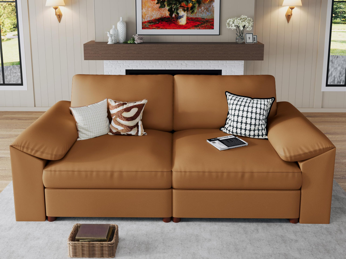 Faux Leather Modular Sectional Sofa for Large Spaces