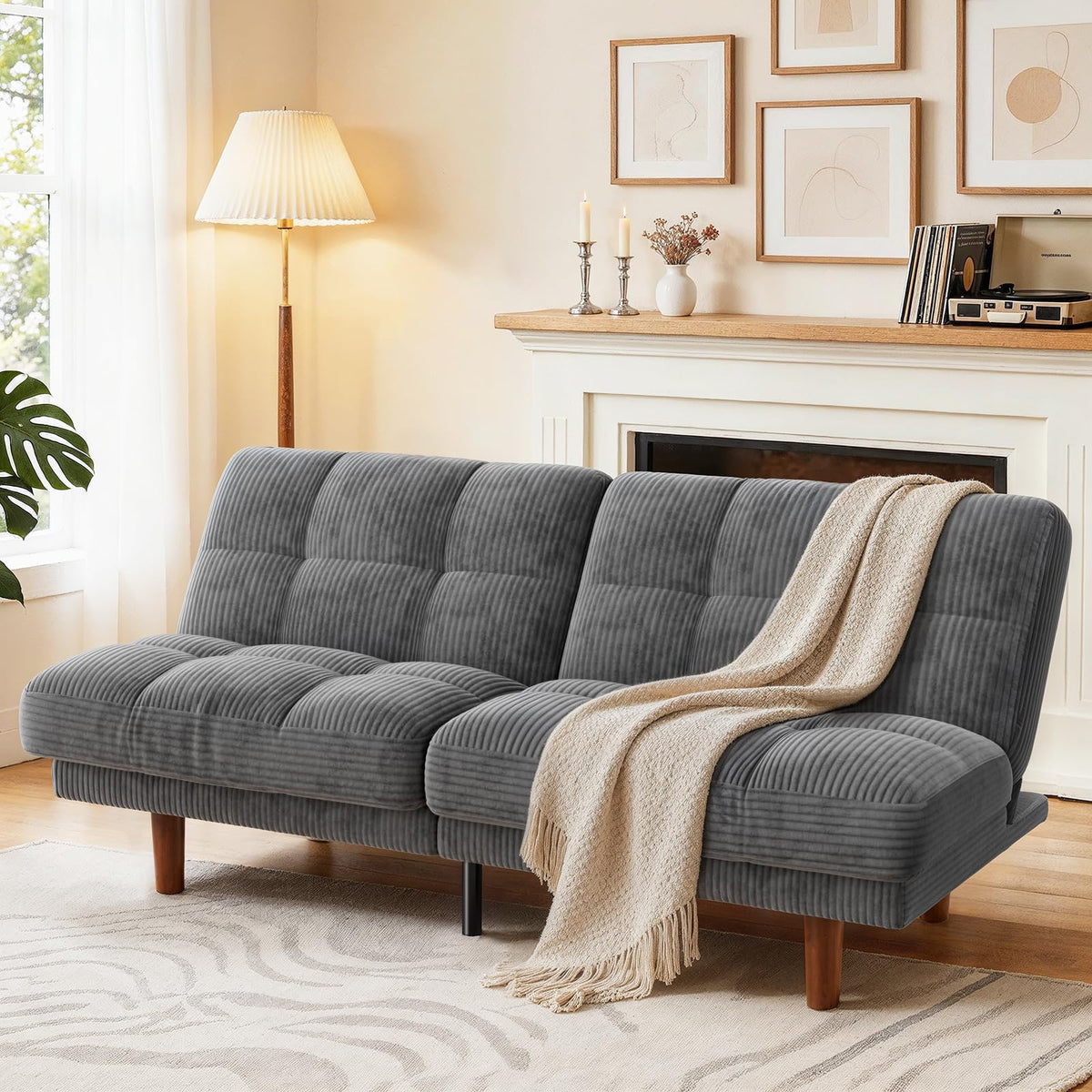 Marsail Futon Sofa Bed, Convertible Small Recliner Sleeper Sofa Bed with Adjustable Backrest