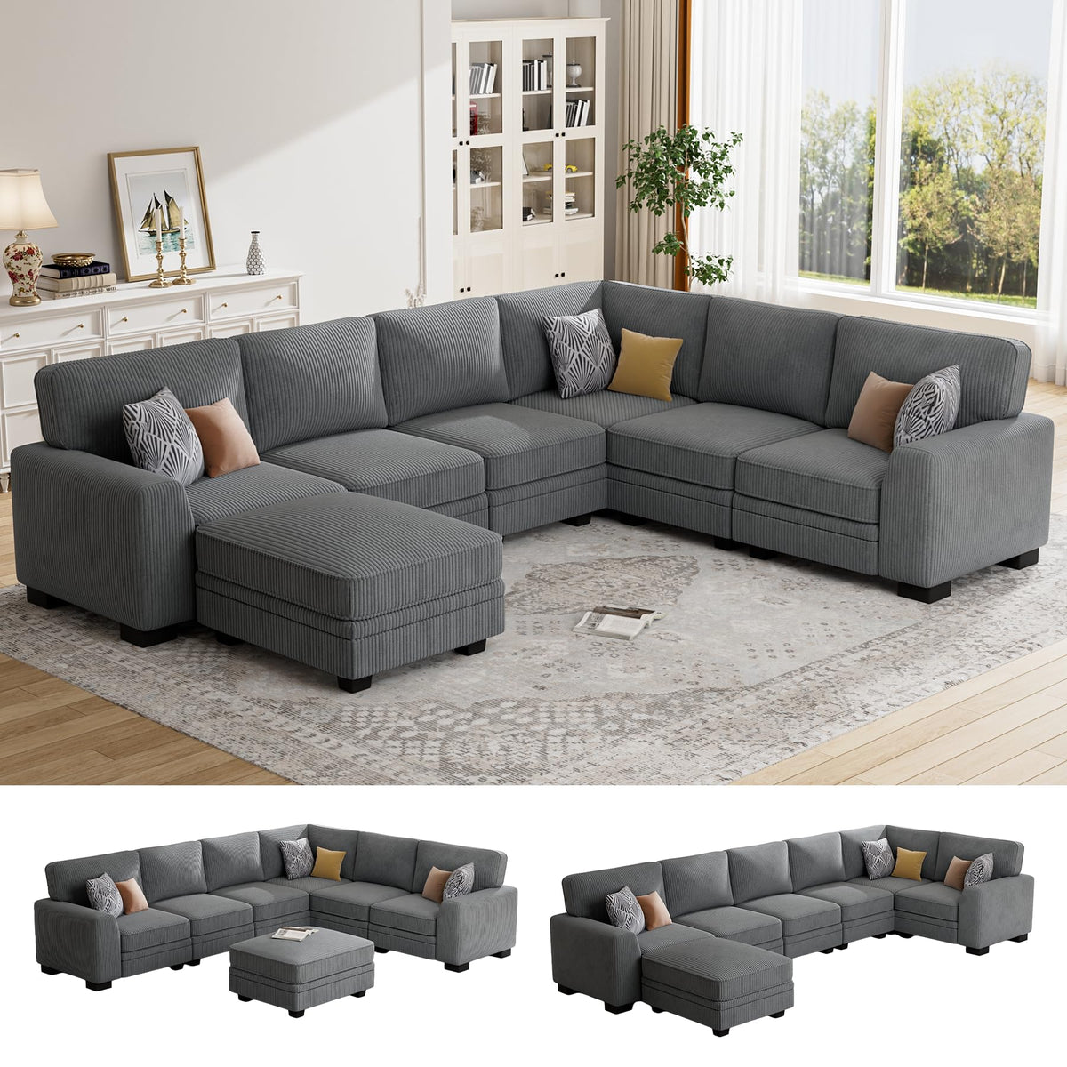 Oversized Modular Sectional Sofa with Ottoman