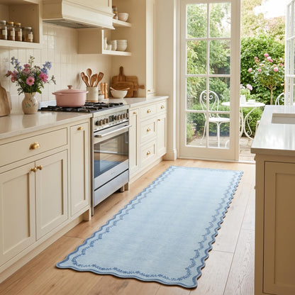 Scalloped Washable Area Rug with Non-Slip Backing