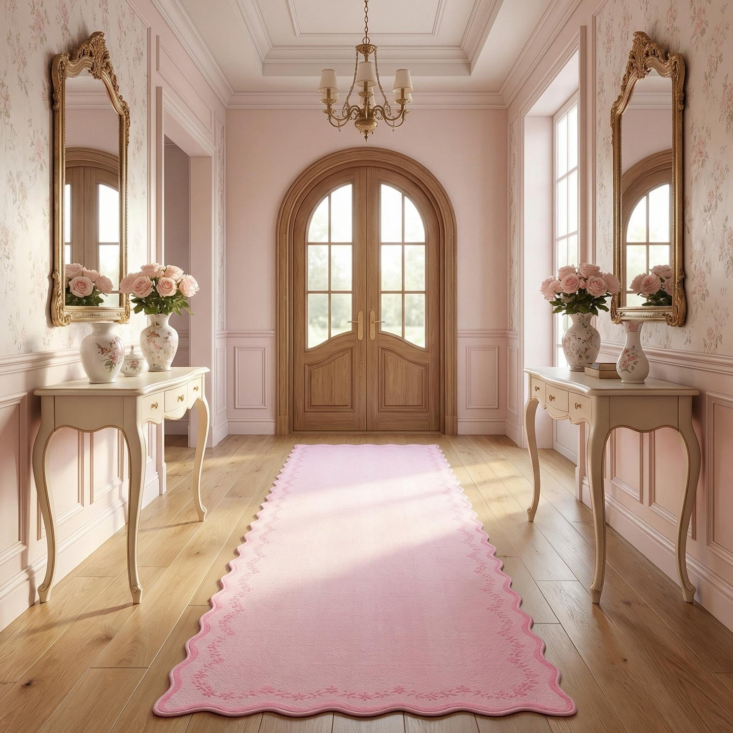 Scalloped Washable Area Rug with Non-Slip Backing