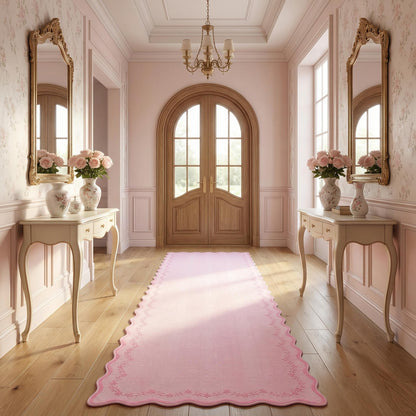 Scalloped Washable Area Rug with Non-Slip Backing