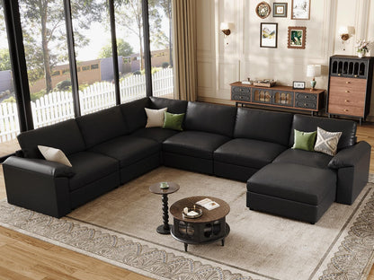 Faux Leather Modular Sectional Sofa for Large Spaces