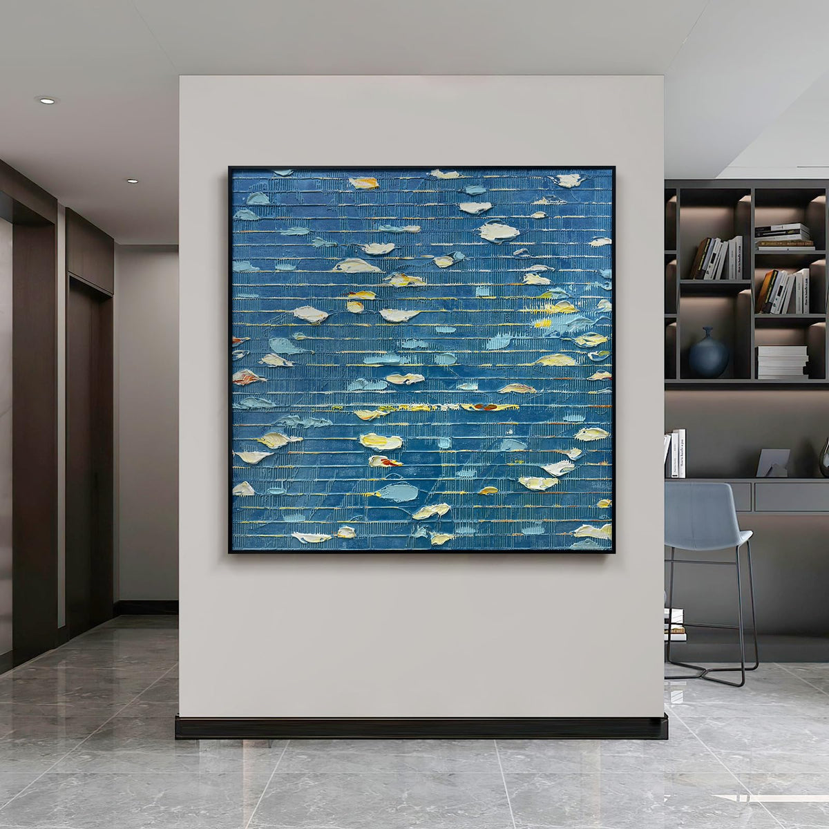Oversized Blue & White Canvas Wall Art Painting
