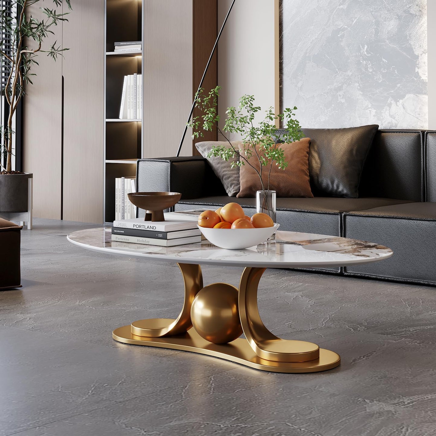 Round Marble Coffee Table with Hidden Storage