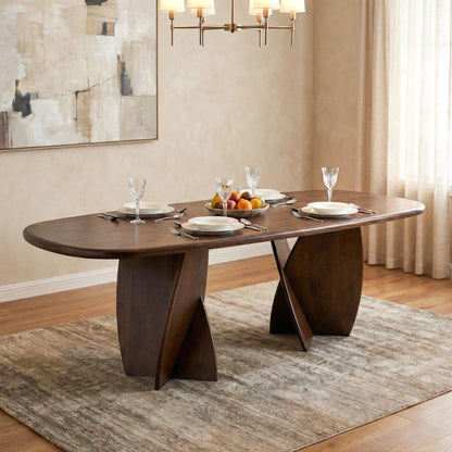 Mid-Century Solid Wood Rectangular Dining Table