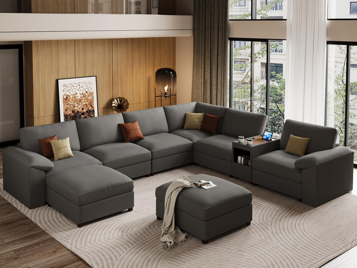 Faux Leather Modular Sectional Sofa for Large Spaces