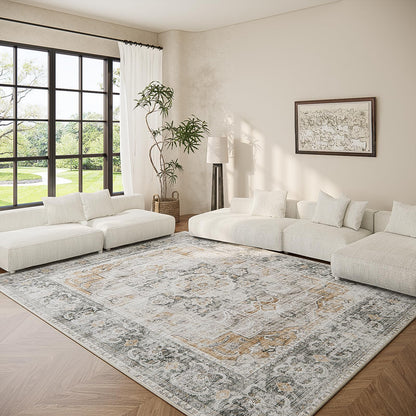 Washable Vintage Runner Rug with Non-Slip Backing