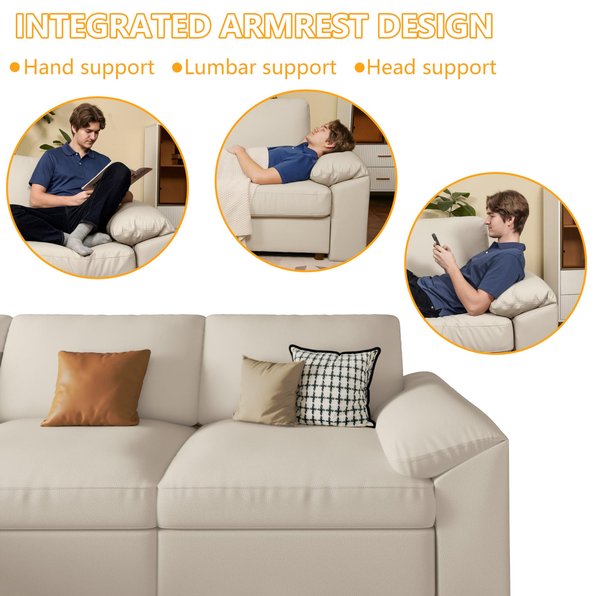 Faux Leather Modular Sectional Sofa for Large Spaces