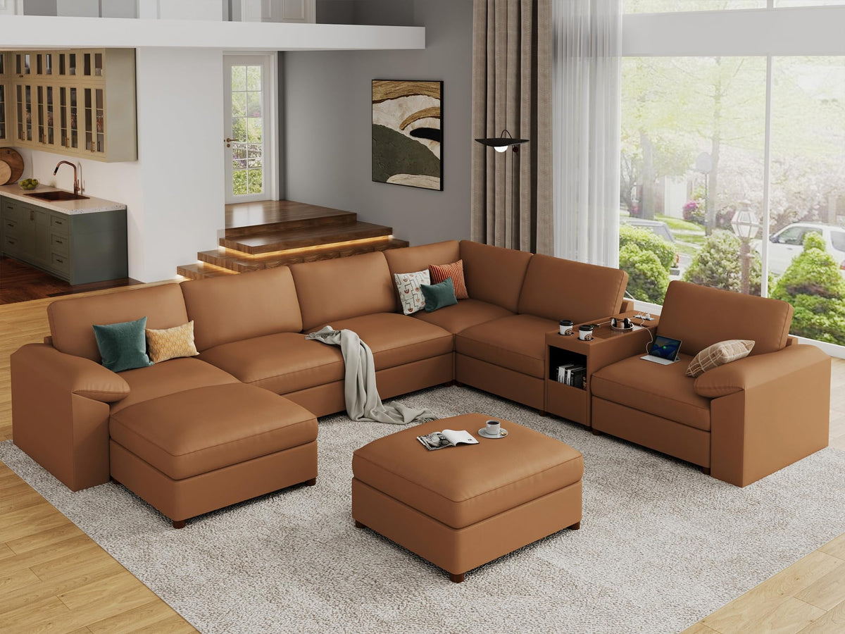 Faux Leather Modular Sectional Sofa for Large Spaces