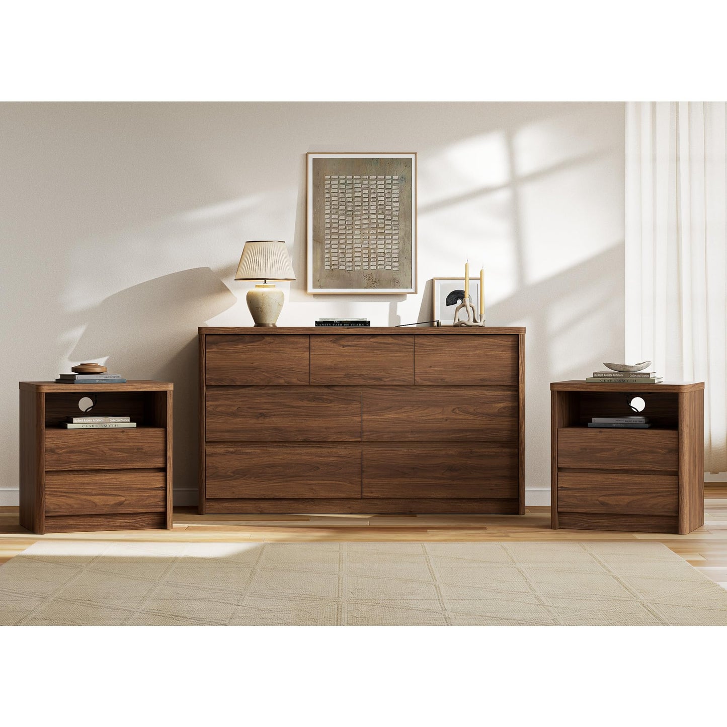 Modern 9-Drawer Bedroom Set with Matching Nightstands