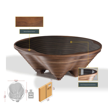 Natural Walnut Coffee Table with Glass Top