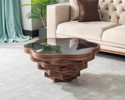 Natural Walnut Coffee Table with Glass Top