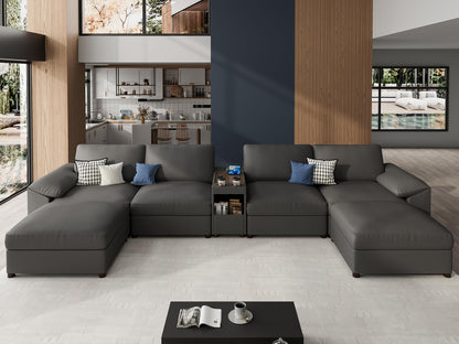 Faux Leather Modular Sectional Sofa for Large Spaces