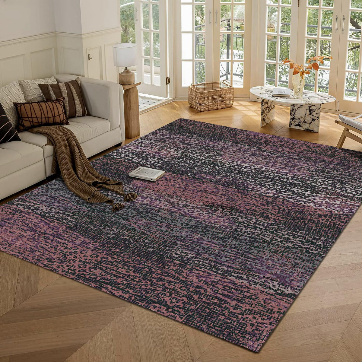 Washable Vintage Tribal Area Rug with Non-Slip Backing