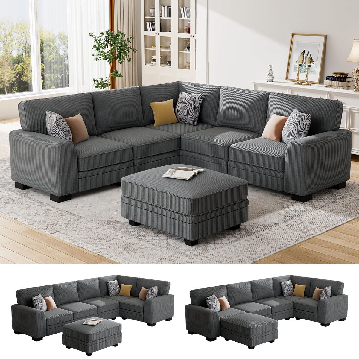Oversized Modular Sectional Sofa with Ottoman