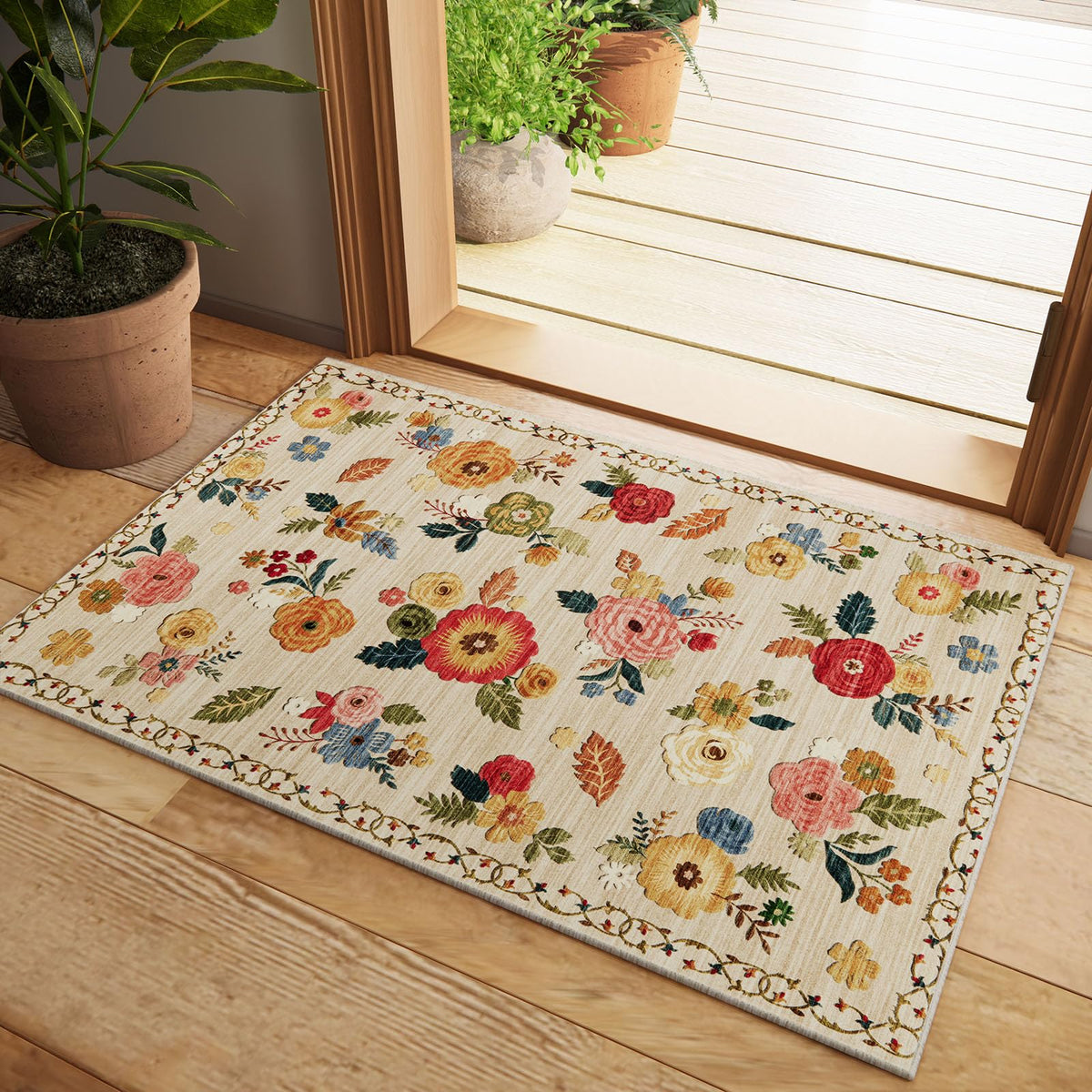 Washable Vintage Runner Rug with Non-Slip Backing