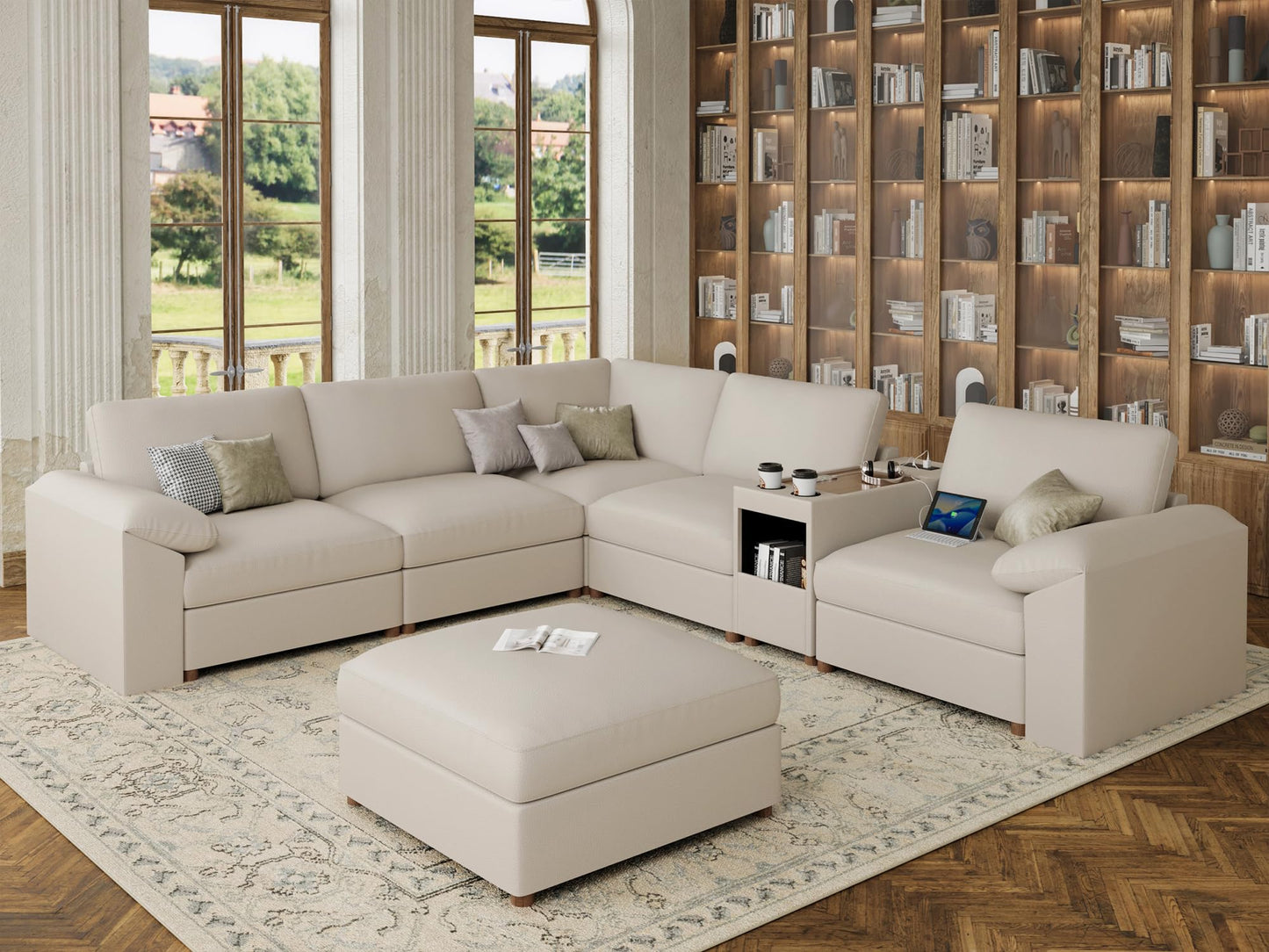 Faux Leather Modular Sectional Sofa for Large Spaces