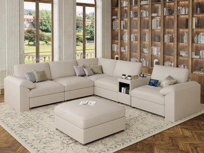 Faux Leather Modular Sectional Sofa for Large Spaces