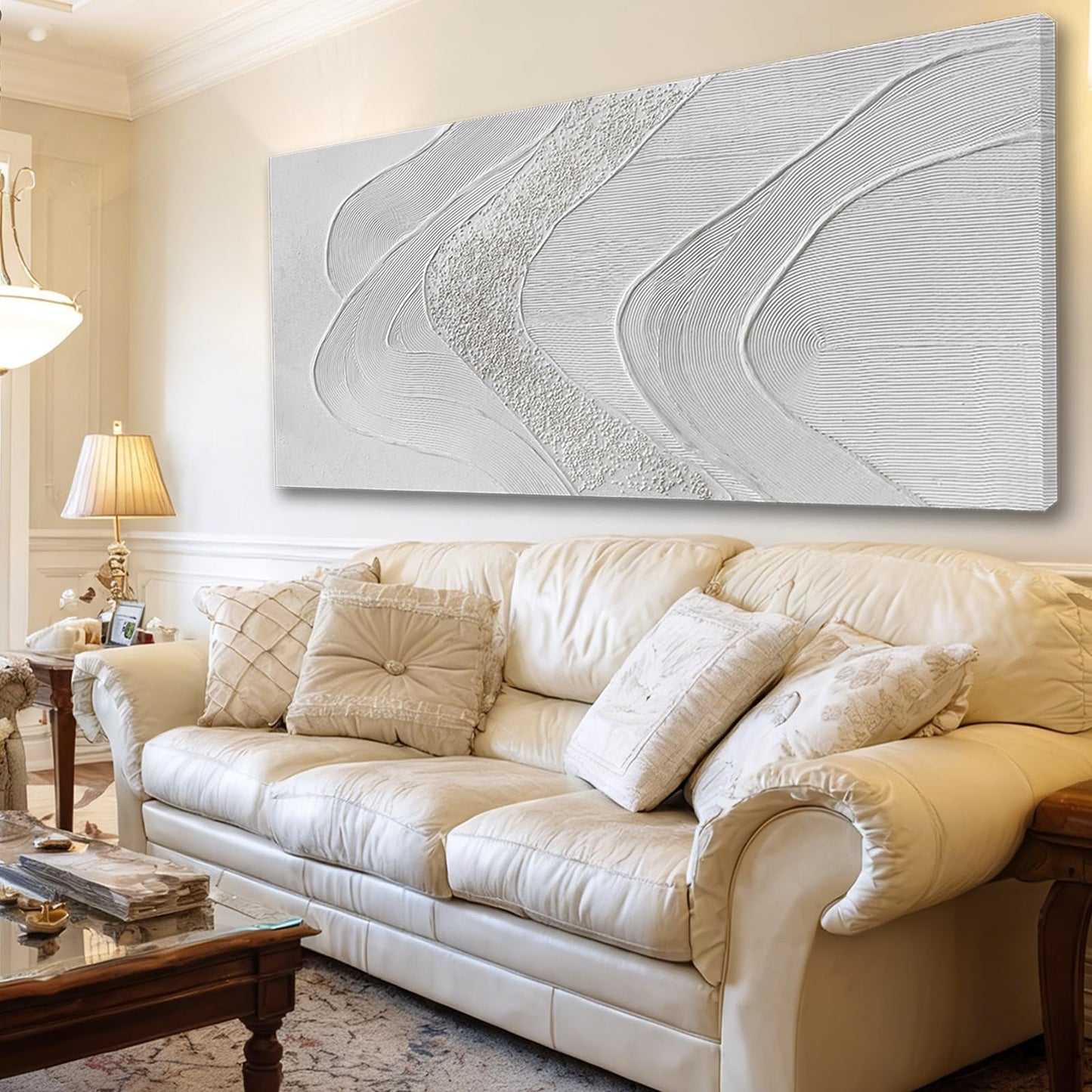 Abstract Green & White Textured Canvas Wall Art