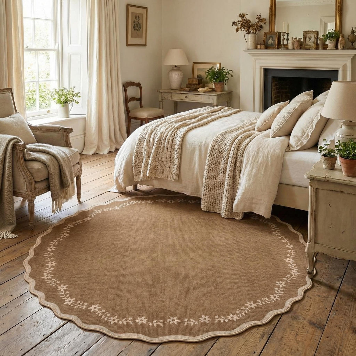 Scalloped Washable Area Rug with Non-Slip Backing