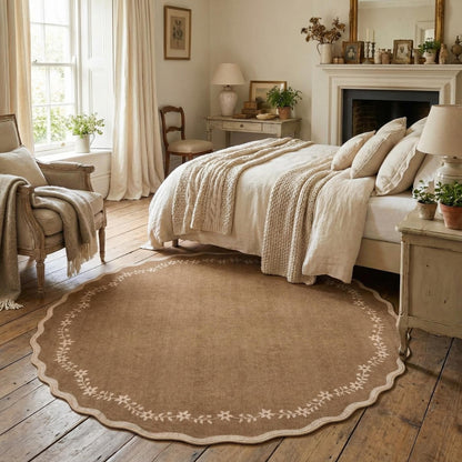 Scalloped Washable Area Rug with Non-Slip Backing