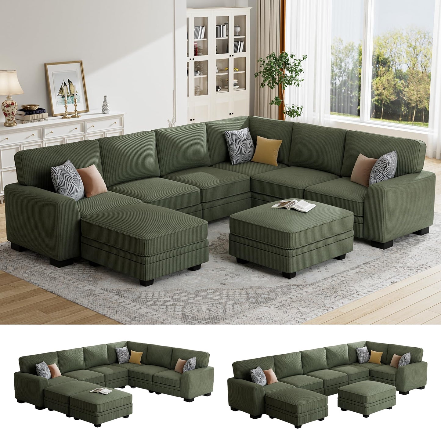Oversized Modular Sectional Sofa with Ottoman