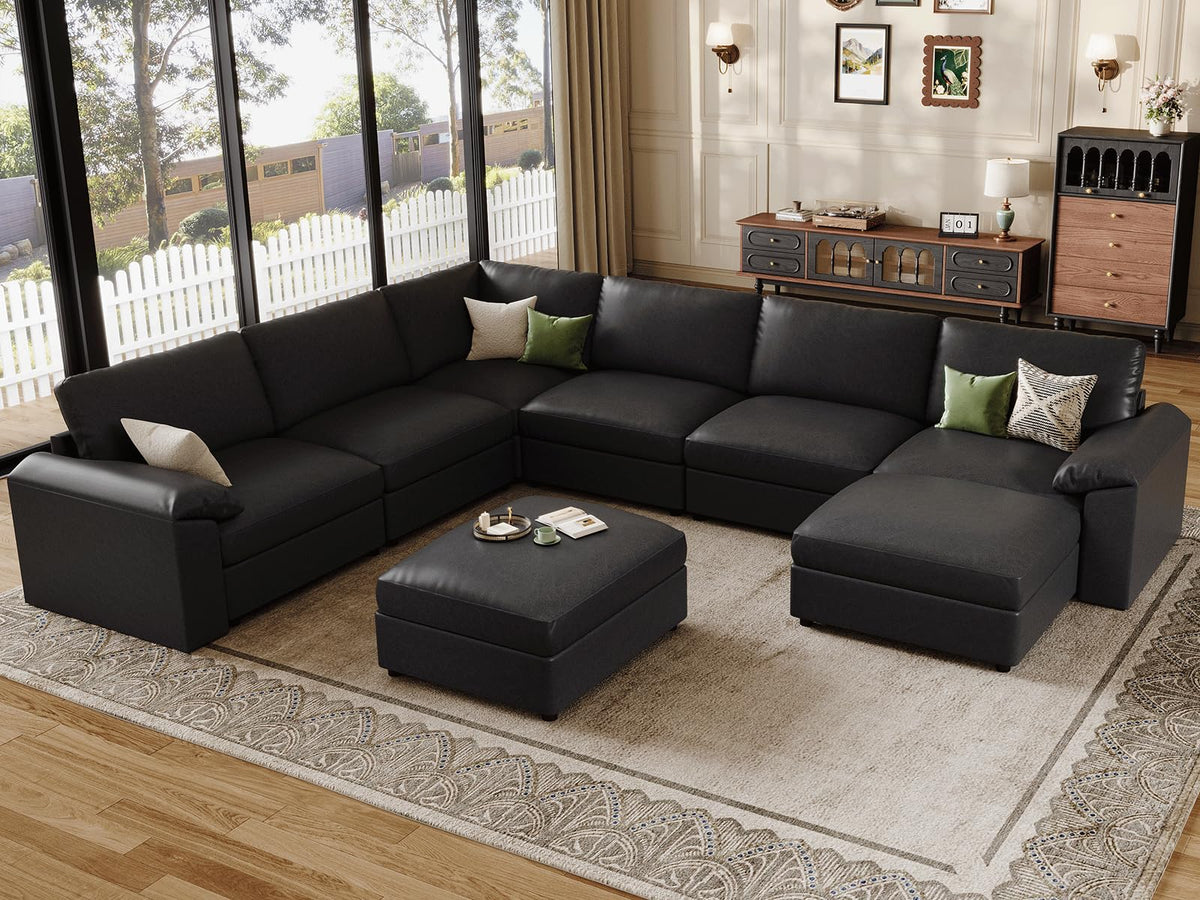 Faux Leather Modular Sectional Sofa for Large Spaces