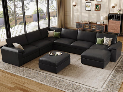Faux Leather Modular Sectional Sofa for Large Spaces