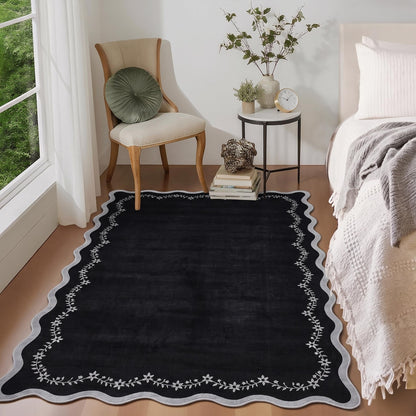 Scalloped Washable Area Rug with Non-Slip Backing