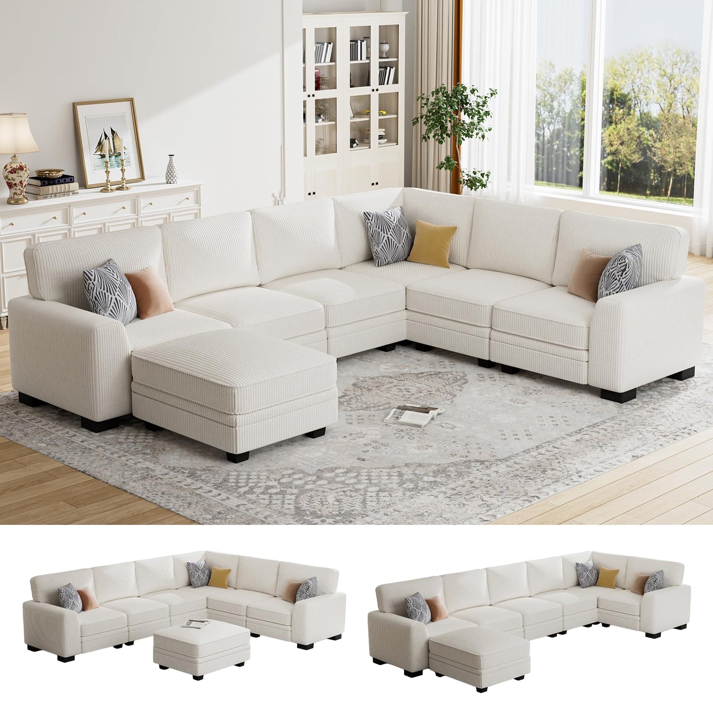 Oversized Modular Sectional Sofa with Ottoman